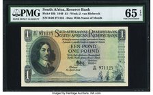 South Africa South African Reserve Bank 1 Pound 12.4.1949 Pick 93b PMG Gem Uncirculated 65 EPQ. An incredible example of a very rare B/28 prefixed £1....