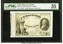 Spain Banco de Espana, Madrid 50 Pesetas 1.10.1886 Pick 35 PMG Choice Very Fine 35. A handsome and extremely rare denomination in the famed issues of ...