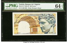 Tunisia Banque de l'Algerie 100 Francs 10.11.1947 Pick 24 PMG Choice Uncirculated 64 EPQ. A colorful early example with incredible imagery of Hermes o...