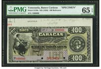 Venezuela Banco Caracas 100 Bolivares ND (1926) Pick S159s Specimen PMG Gem Uncirculated 65 EPQ. A scarce and rather attractive Specimen destined for ...