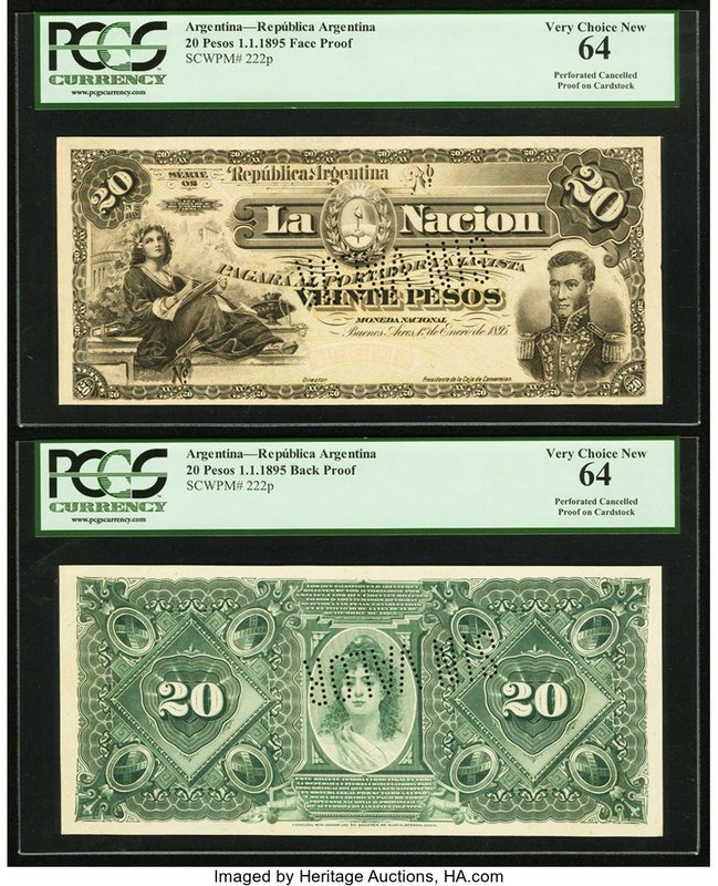 Argentina Republica Argentina 20 Pesos 1.1.1895 Pick 222p Face and Back Proofs P...