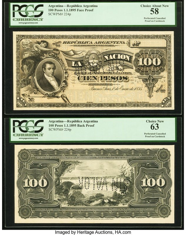 Argentina Republica Argentina 100 Pesos 1.1.1895 Pick 224p Face and Back Proofs ...
