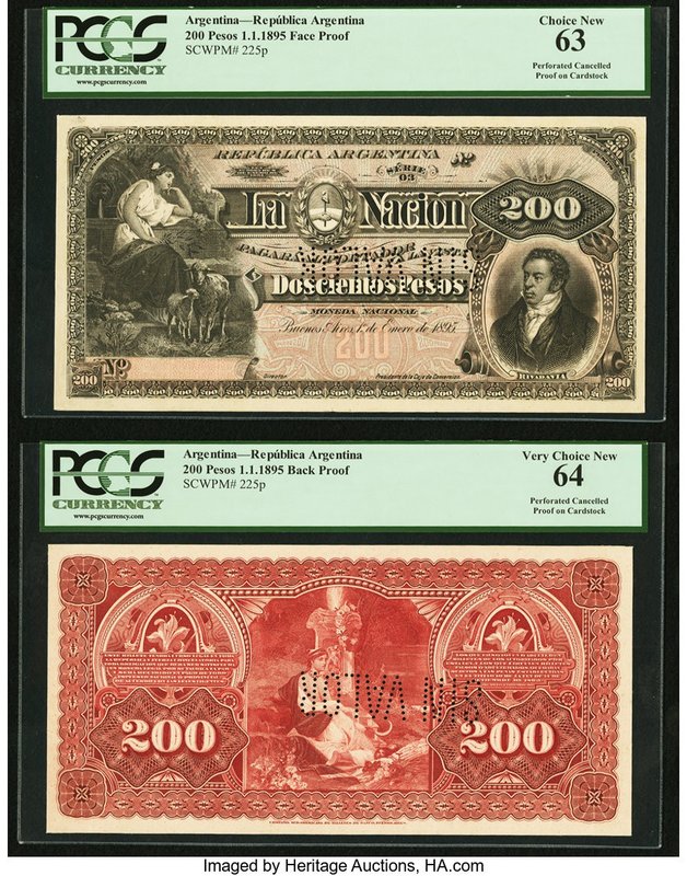 Argentina Republica Argentina 200 Pesos 1.1.1895 Pick 225p Face and Back Proofs ...