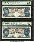 Australia Commonwealth Bank of Australia 5 Pounds ND (1941) Pick 27b R46 Consecutive Serial Number Pair PMG About Uncirculated 53 and Extremely Fine 4...