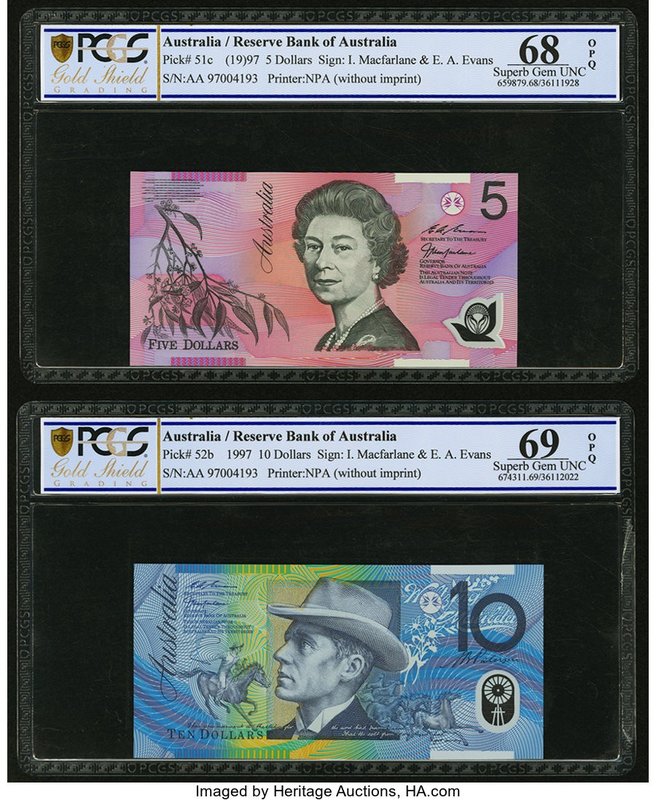 Australia Australia Reserve Bank 5; 10; 20; 50; 100 Dollars 1997 Picks 51c; 52b;...