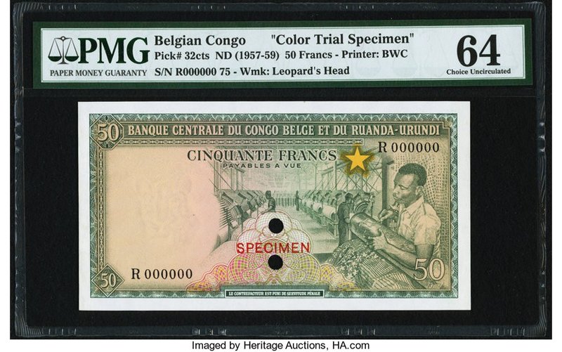 Belgian Congo Banque Centrale du Congo Belge 50 Francs ND (1957-59) Pick 32cts C...