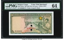 Belgian Congo Banque Centrale du Congo Belge 50 Francs ND (1957-59) Pick 32cts Color Trial Specimen PMG Choice Uncirculated 64. A beautiful color tria...