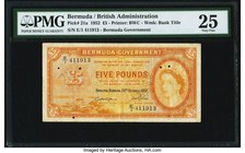 Bermuda Bermuda Government 5 Pounds 20.10.1952 Pick 21a PMG Very Fine 25. A well designed high denomination printed in orange. Queen Elizabeth II on t...