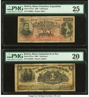 Bolivia Banco Francisco Argandona 1 Boliviano 1.1.1898 Pick S147a PMG Very Fine 25 and Bolivia Banco Industrial de la Paz 1 Boliviano 1.6.1900 Pick S1...