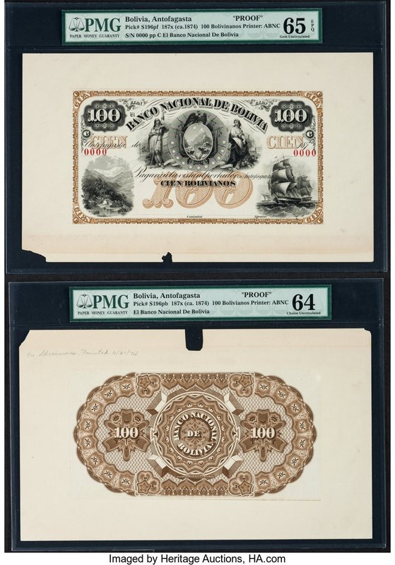 Bolivia Banco Nacional de Bolivia 100 Bolivianos 187x (ca.1874) Pick S196fp; S19...