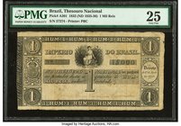 Brazil Thesouro Nacional 1 Mil Reis 1833 (ND 1835-36) Pick A201 PMG Very Fine 25. While this note has seen some limited time in circulation, it has ma...