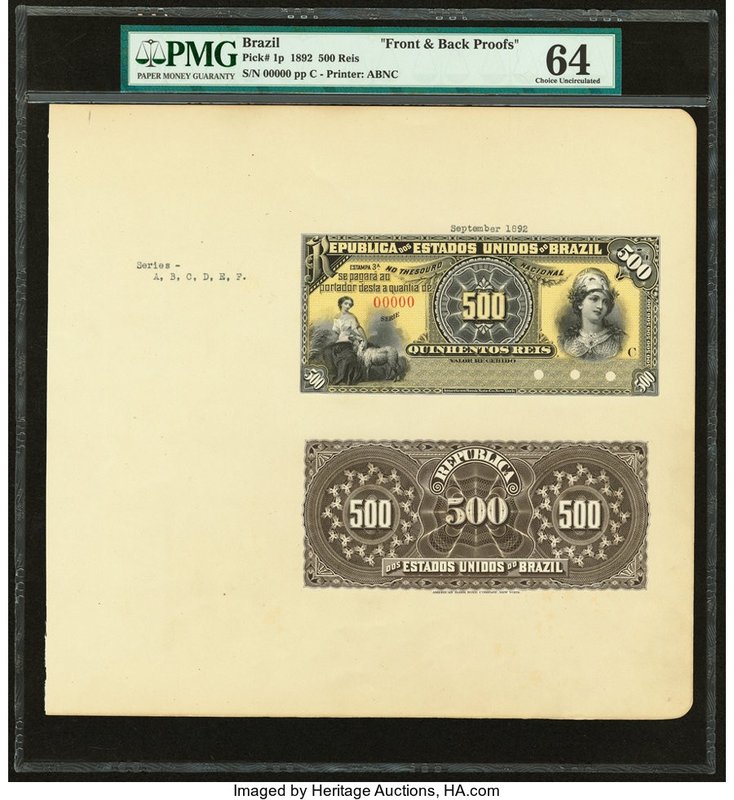 Brazil Thesouro Nacional 500 Reis; 1 Mil Reis 1892; 1890 Picks 1p and 3p Front &...