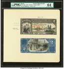 Brazil Thesouro Nacional 2 Mil Reis 1890; 1899 Picks 10ap & 11p Front and Back Uniface Proofs PMG Choice Uncirculated 64 and Uncirculated 61 Net. A be...