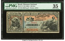 Brazil Thesouro Nacional 5 Mil Reis ND (1890) Pick 18 PMG Choice Very Fine 35. A pleasant early example featuring superb vignettes from ABNC, which in...