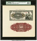 Brazil Thesouro Nacional 50 Mil Reis 1910-11 Pick 54p Front & Back Proofs PMG Choice Uncirculated 64 EPQ. A handsome matted pair of uniface proofs, an...