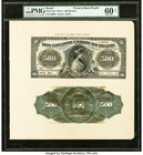 Brazil Thesouro Nacional 500 Mil Reis 1910-11 Pick 87p Front and Back Uniface Proofs PMG Uncirculated 60 Net. A pleasing pair of uniface proofs, matte...