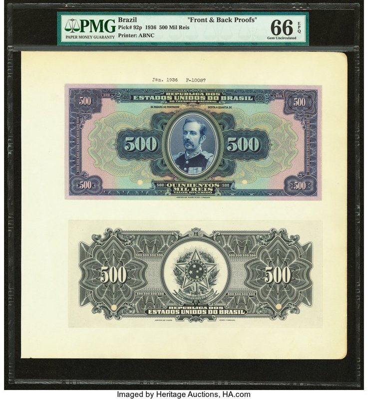 Brazil Thesouro Nacional 500 Mil Reis 1936 and 1931 Pick 92p Two Front & Back Un...
