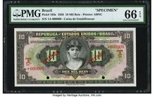 Brazil Caixa de Estabilizacao 10 Mil Reis 1926 Pick 103s Specimen PMG Gem Uncirculated 66 EPQ. In an attempt to stabilize the currency, the Caixa de E...