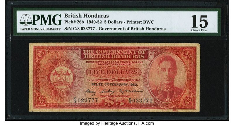 British Honduras Government of British Honduras 5 Dollars 1.2.1952 Pick 26b PMG ...