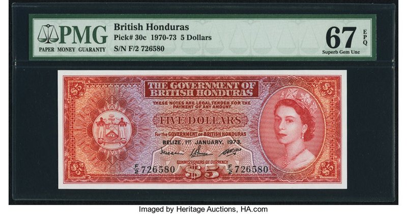 British Honduras Government of British Honduras 5 Dollars 1.1.1973 Pick 30c PMG ...