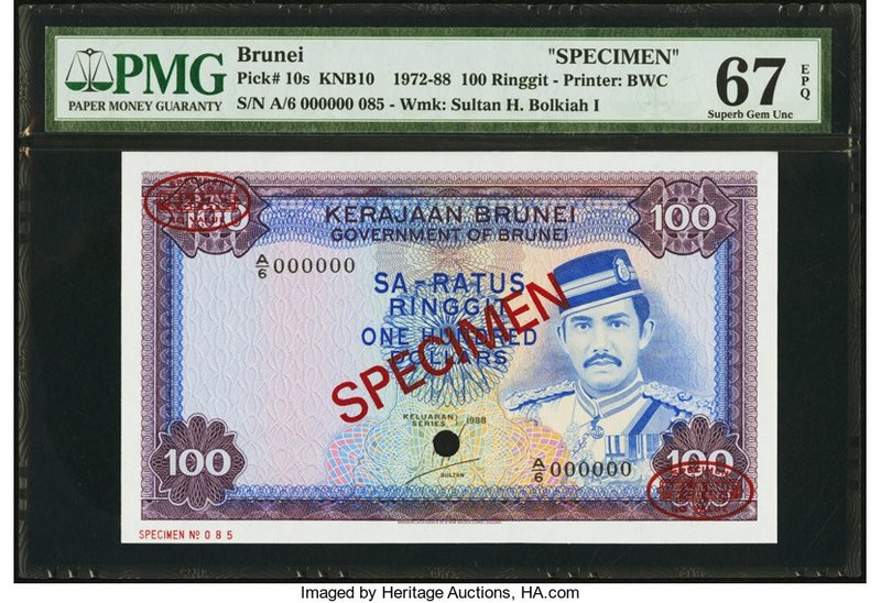 Brunei Government of Brunei 100 Ringgit ND (1972-88) Pick 10s KNB10S Specimen PM...