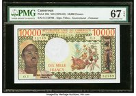 Cameroon Banque des Etats de l'Afrique Centrale 10,000 Francs ND (1978-81) Pick 18b PMG Superb Gem Unc 67 EPQ. The pastel colors and embossing are enh...