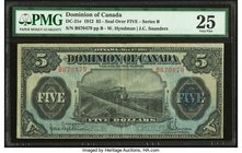 Canada Dominion of Canada $5 1.5.1912 DC-21e PMG Very Fine 25. Only mildly circulated and problem free, this pleasing, highest denomination example fr...