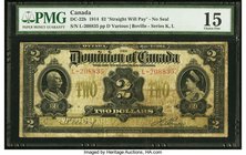 Canada Dominion of Canada $2 2.1.1914 DC-22b PMG Choice Fine 15. An evenly circulated example of this scarcer variety that has the Boville signature, ...