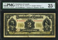 Canada Dominion of Canada $2 2.1.1914 DC-22c PMG Very Fine 25 Net. A decent enough example of this scarce, larger type. Despite the repair mentioned o...