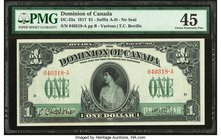Canada Dominion of Canada $1 17.3.1917 DC-23a PMG Choice Extremely Fine 45. A desirable, lightly circulated example of this large and pretty type, whi...