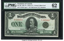 Canada Dominion of Canada $1 2.7.1923 DC-25f PMG Uncirculated 62. An unusually choice example of this black seal variety, which is rarely found in Unc...