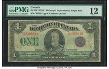 Canada Dominion of Canada $1 1923 DC-25l PMG Fine 12. A very rare note in any grade, with only a few dozen reported including just one Uncirculated pi...