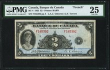 Canada Banque du Canada $2 1935 BC-4 PMG Very Fine 25. An always popular French text example, which was printed at a ratio of one French note to every...