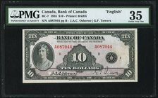 Canada Bank of Canada $10 1935 BC-7 "English" PMG Choice Very Fine 35. A pretty note, and desirable in Choice Very Fine grade. A-prefix, and within th...