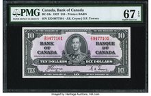 Canada Bank of Canada $10 2.1.1937 BC-24c PMG Superb Gem Unc 67 EPQ. An unusually choice example of this middle denomination that is seldom encountere...