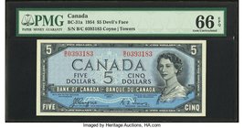 Canada Bank of Canada $5 1954 BC-31a "Devil's Face" PMG Gem Uncirculated 66 EPQ. An always popular design, especially with the early Devil's Face vari...
