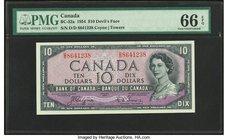 Canada Bank of Canada $10 1954 BC-32a "Devil's Face" PMG Gem Uncirculated 66 EPQ. A simply beautiful example of this mid-denomination, featuring the "...