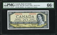 Canada Bank of Canada $20 1954 BC-33a "Devil's Face" PMG Gem Uncirculated 66 EPQ. An unusually choice example of this popular type, which features the...