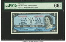 Canada Bank of Canada $5 1954 BC-39aA Replacement PMG Gem Uncirculated 66 EPQ. A very rare and underrated note, particularly in Gem Uncirculated origi...