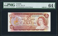 Canada Bank of Canada $2 1974 BC-47a Solid 2s Serial Number PMG Choice Uncirculated 64 EPQ. A handsome, pack fresh example of this Queen Elizabeth II ...