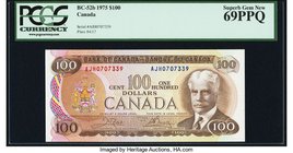 Canada Bank of Canada $100 1975 BC-52b PCGS Superb Gem New 69PPQ. A near-perfect example of this Canadian $100. The embossing is unmistakably original...
