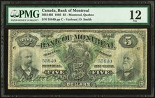 Canada Montreal, PQ- Bank of Montreal $5 2.1.1895 Ch.# 505-44-02 PMG Fine 12. A desirable and scarce provincial issue that is seldom seen in any grade...