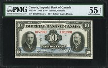 Canada Toronto, ON- Imperial Bank of Canada $10 3.1.1939 Ch.# 375-24-04 PMG About Uncirculated 55 EPQ. A crisp, fresh, lightly circulated example of t...