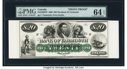 Canada Yarmouth, Nova Scotia- Bank of Yarmouth $20 12.1.186x (ND 1860s) Ch.# 810-10-02FP Front Proof PMG Choice Uncirculated 64 EPQ. A pretty uniface ...