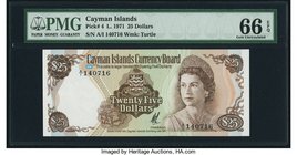Cayman Islands Currency Board 25 Dollars 1971 (ND 1972) Pick 4 PMG Gem Uncirculated 66 EPQ. Highest denomination of the first series of notes printed ...