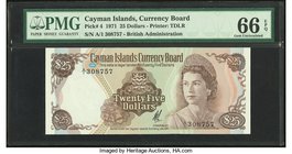Cayman Islands Currency Board 25 Dollars 1971 (ND 1972) Pick 4 PMG Gem Uncirculated 66 EPQ. The highest denomination from the A series. Even though th...