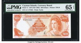 Cayman Islands Currency Board 100 Dollars 1974 (ND 1982) Pick 11 PMG Gem Uncirculated 65 EPQ. A gorgeous high denomination example from the 1974 Curre...