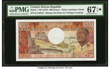 Central African Republic Banque des Etats de l'Afrique Centrale 500 Francs ND (1974) Pick 1 PMG Superb Gem Unc 67 EPQ S. A pack fresh example with PMG...