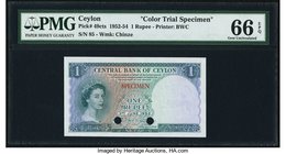 Ceylon Central Bank of Ceylon 1 Rupee 3.6.1952 Pick 49cts Color Trial Specimen PMG Gem Uncirculated 66 EPQ. Simply a beautiful creation by Bradbury, W...
