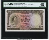 Ceylon Central Bank of Ceylon 100 Rupees 3.6.1952 Pick 53a PMG Choice Extremely Fine 45. Highest denomination of the series, and a popular Queen Eliza...